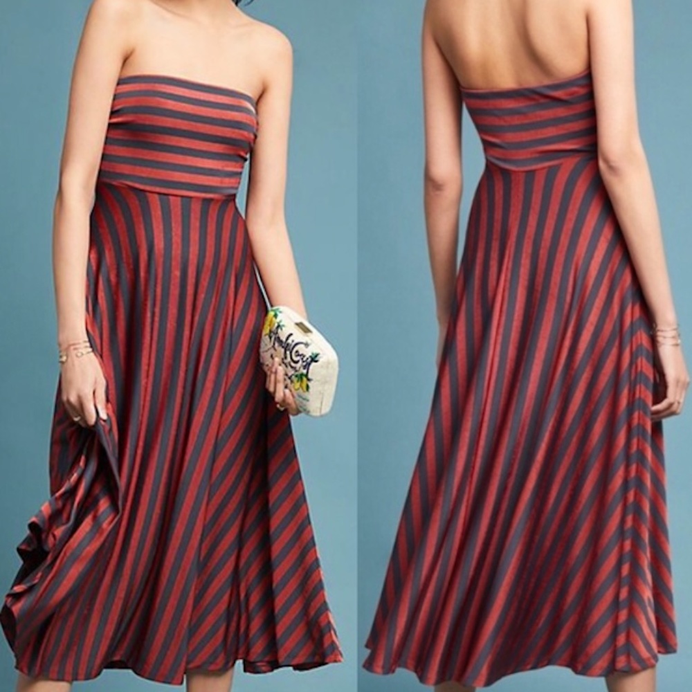 Adorable Strapless Red Striped Anthropologie Dress